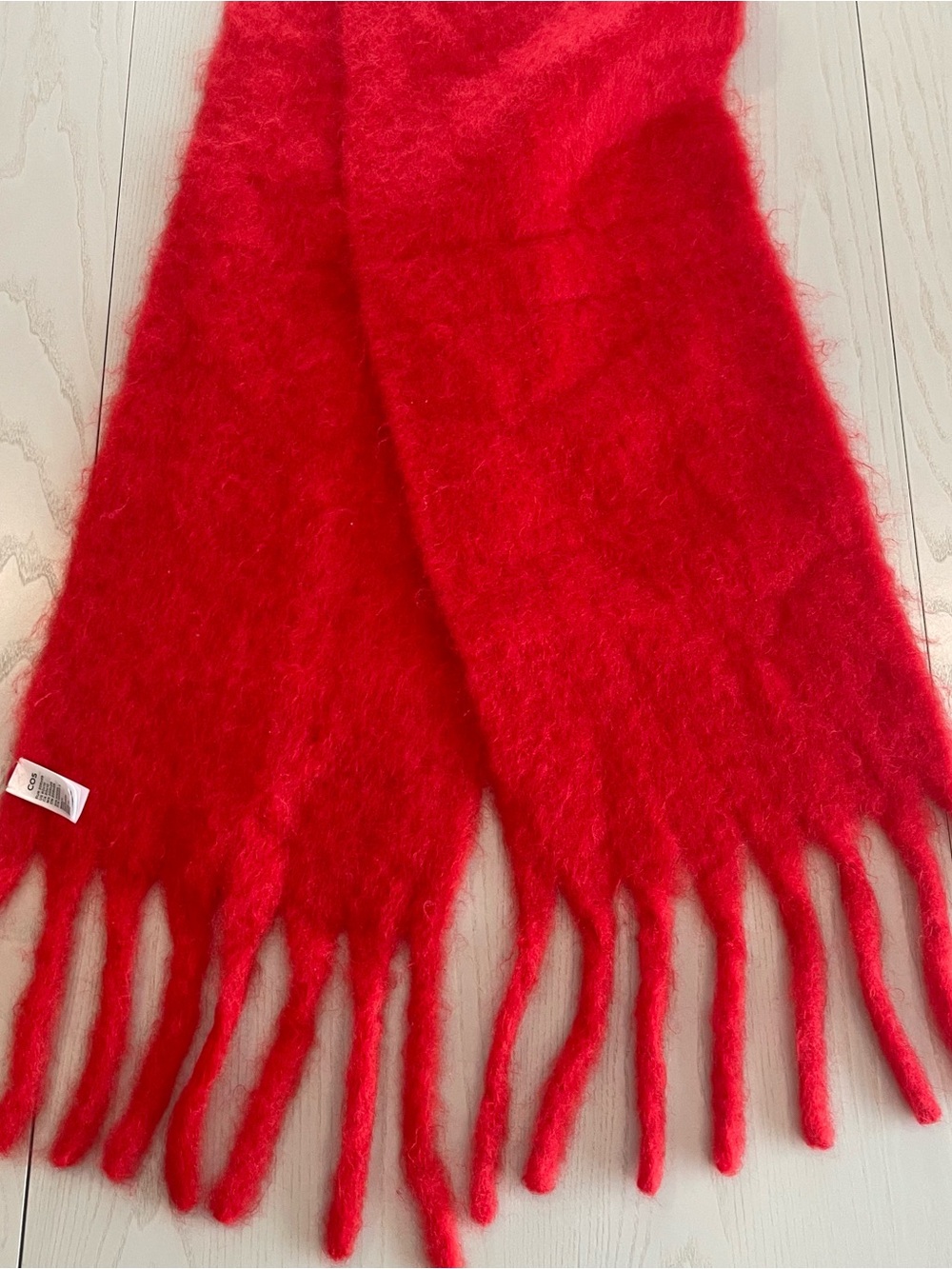 COS Fringed Brushed Mohair Scarf Red - Picture 4 of 6